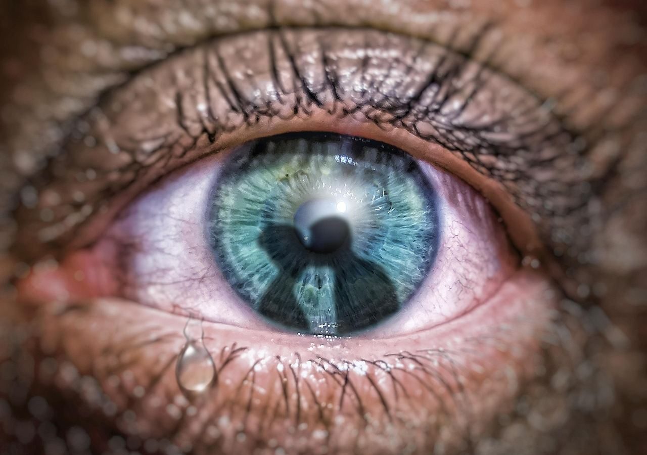 Watery irritated eye close-up